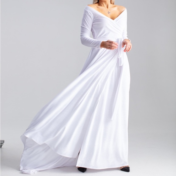 ❗️NEW❗️Marble Emerald Off Shoulder Velvet Wrap Maxi Dress - Picture 7 of 11